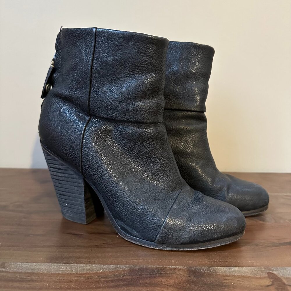 Rag & Bone Newbury Black Leather Ankle Boots • Stacked Block Heel • Women’s
